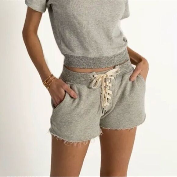 n:PHILANTHROPY Lester Short lace up drawstring raw hem gray cotton stretch short - Picture 1 of 15